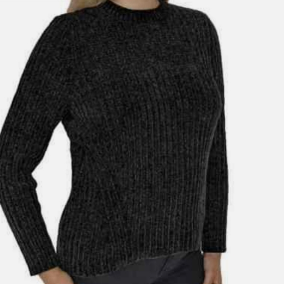 Jachs Girlfriend | New York Black Chenille Sweater Crew Neck High Lo - Picture 2 of 7